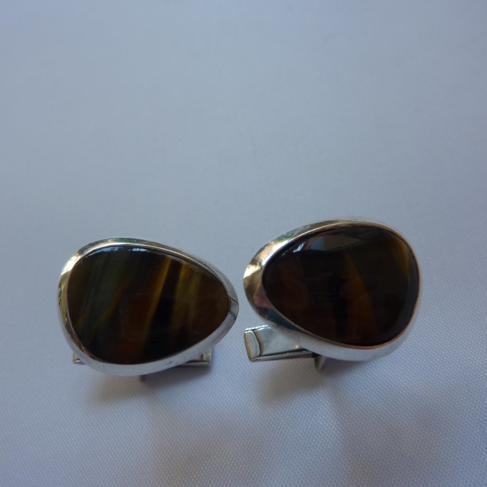 Vintage  Silver Tiger Eye Cufflinks